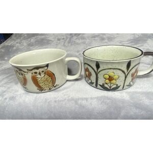 VTG Otagiri Owl Flower Stoneware Soup Chili Coffee Mug MCM Retro 70's Speckled 2